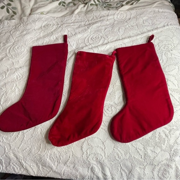 Set of 3 Vintage Needlepoint Velvet Christmas Stockings Santa and Angel Wool - Picture 7 of 8